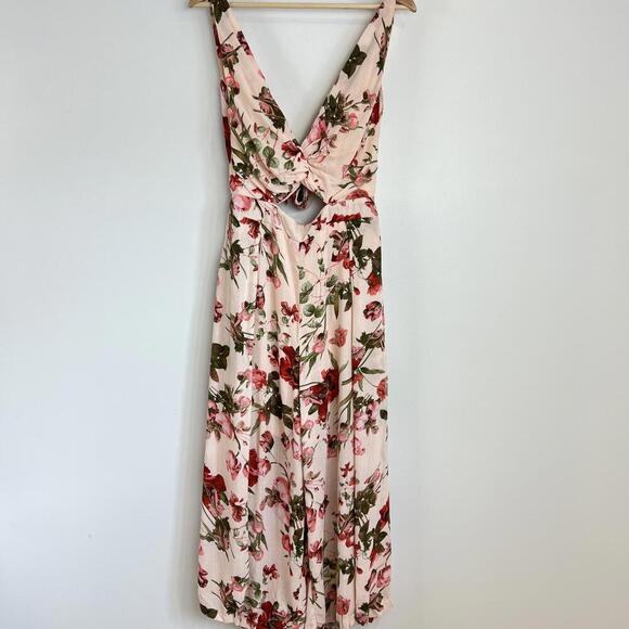 Sisters of the Tribe Women's Size 14 Red Pink Floral Jumpsuit Romantic Flowy - Picture 1 of 14